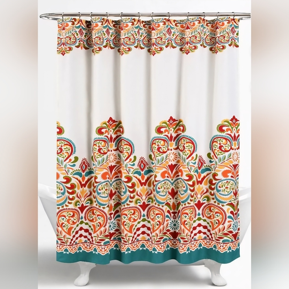 Lush Decor Clara Damask Shower Curtain w/ Rhinestone Hooks